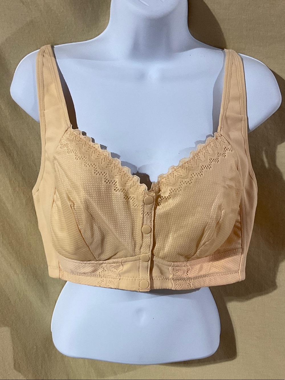 Moons Bra Size 2XL Front-Closure Lace Trim Support Bra in Peach